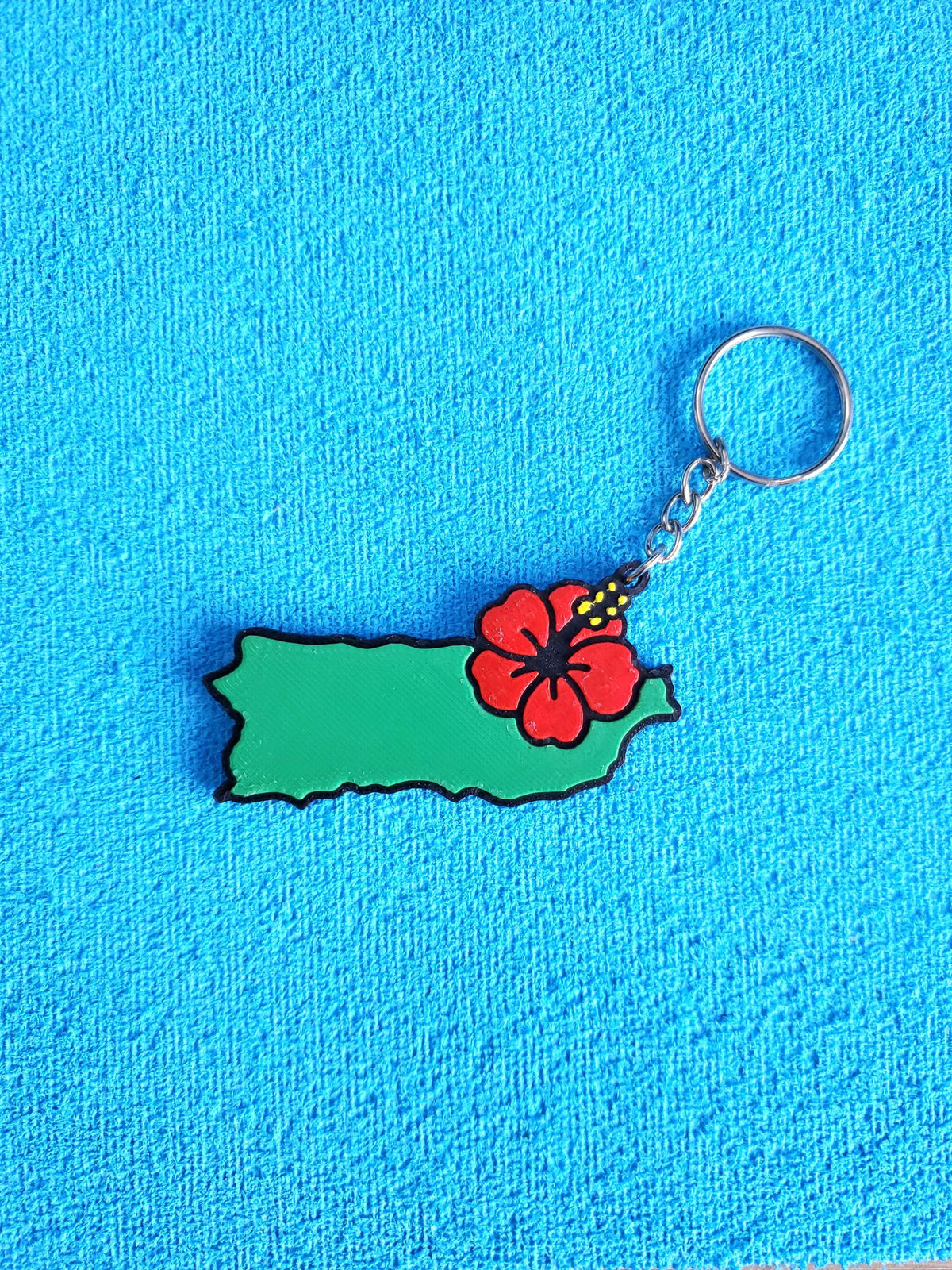 Llavero Mapa de Puerto Rico con Flor de Maga
