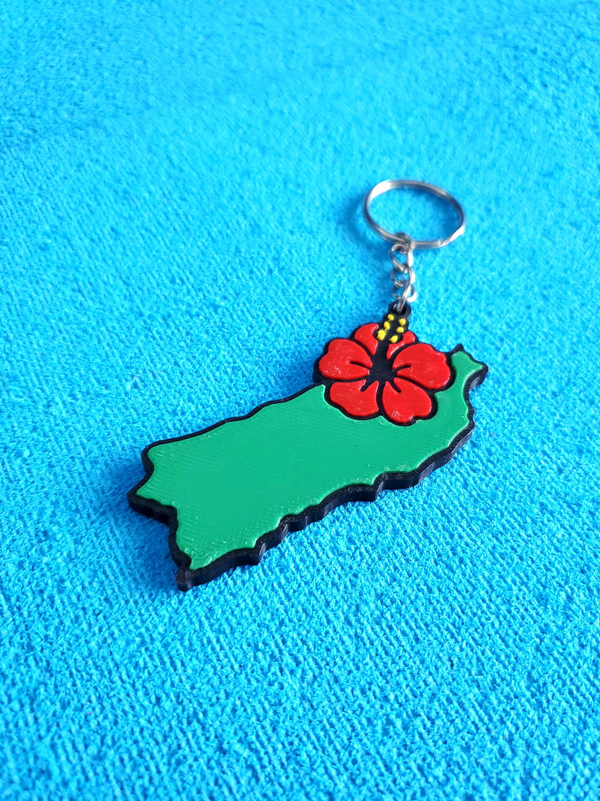 Llavero Mapa de Puerto Rico con Flor de Maga